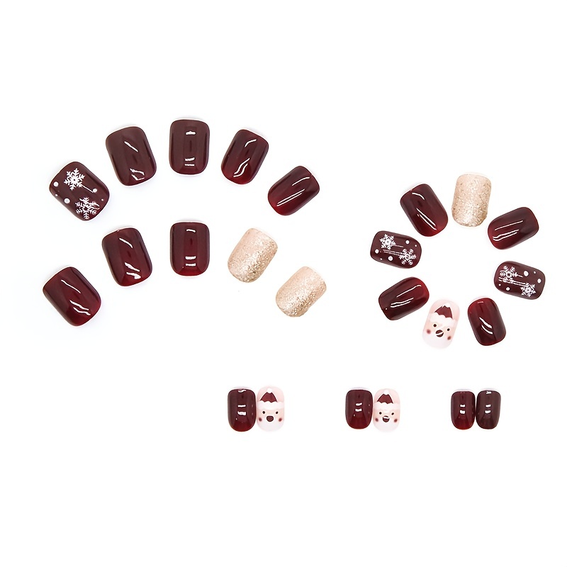 Unghie Natale Press On Nails 24 Pcs Unghie Finte Corte Colla