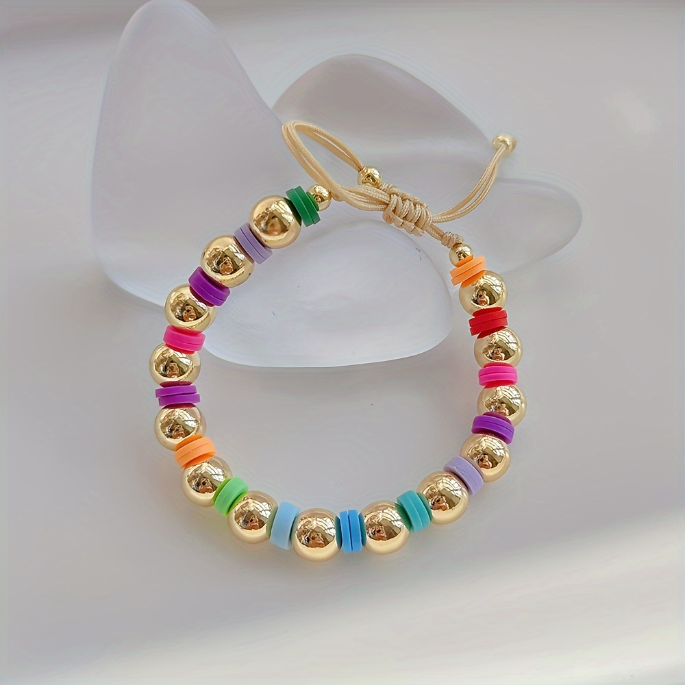 

Stylish Bracelet Plated Made Of Colorful Beads Symbol Of Joy And Happiness Match Daily Outfits Party Accessory Adjustable Jewelry
