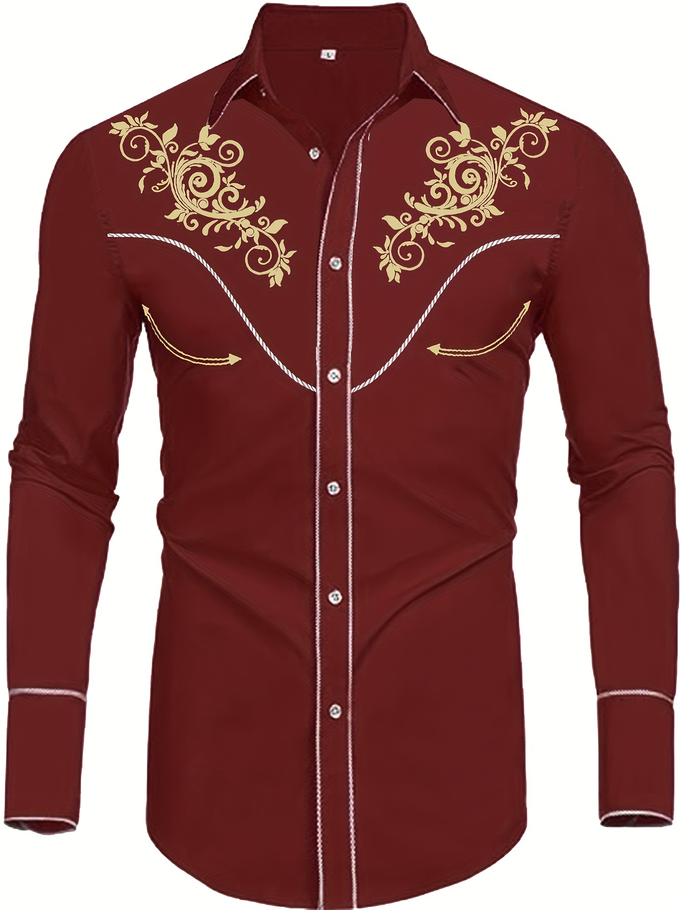 Western Cow Boy Style Men's Embroidered Casual Long Sleeve - Temu