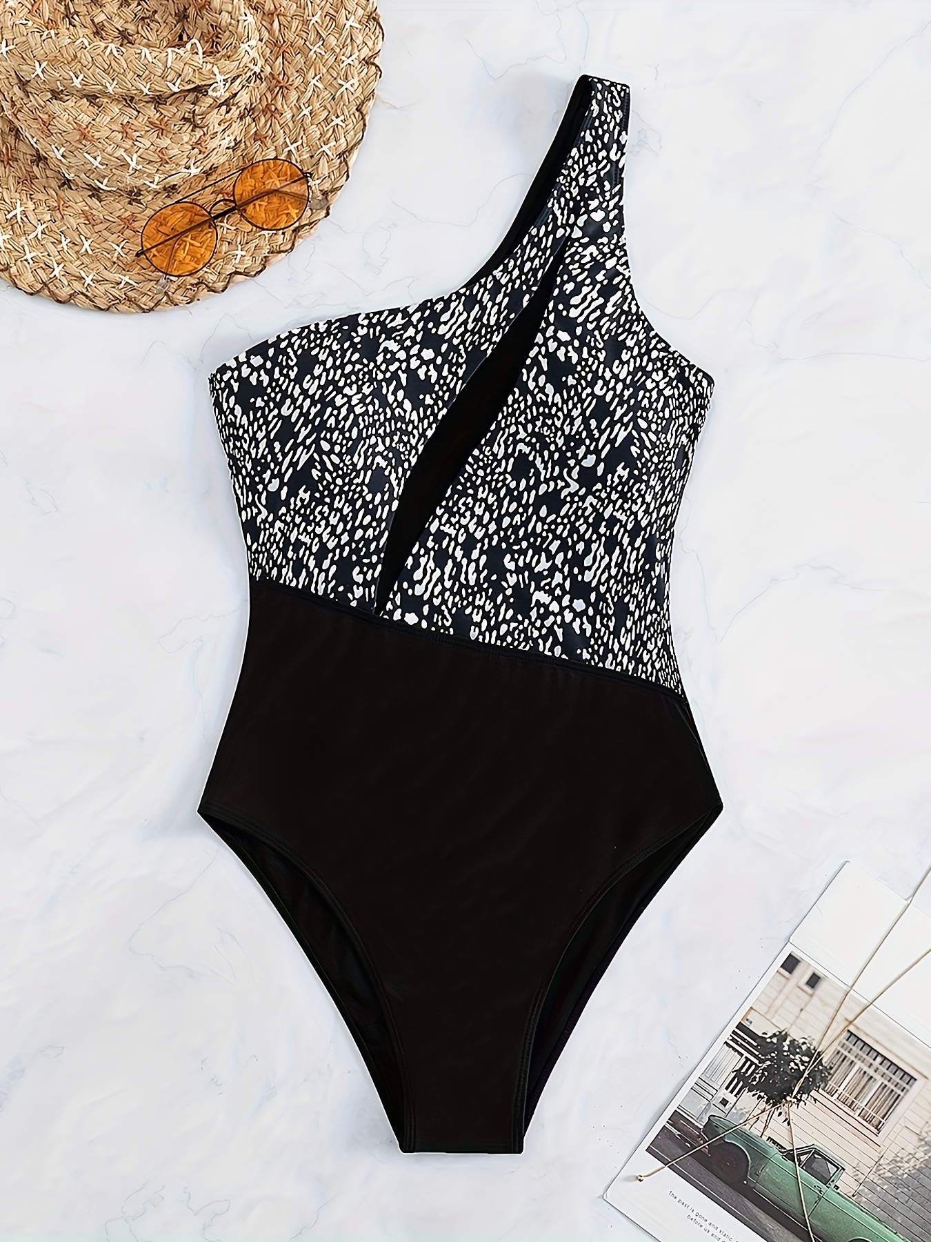 Plus Size Leopard Print Colorblock Swimsuit - Temu