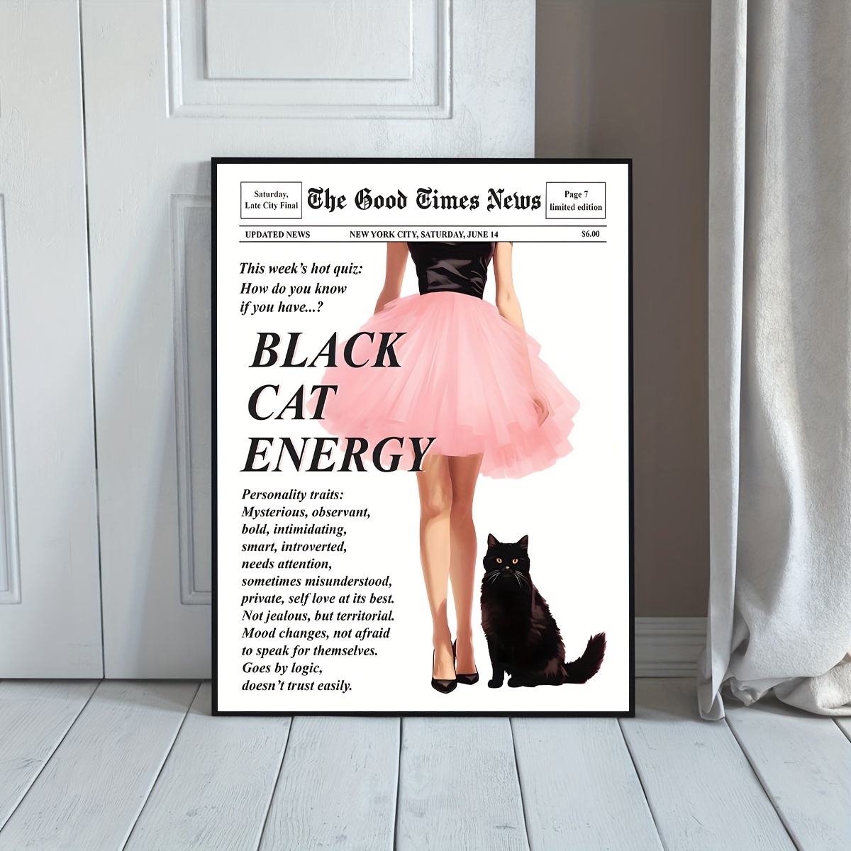 Wall Art Prints for Bedroom, Newspaper Page Fashion Magazine Retro Style  Canvas Wall Art for Living Room Dining Room Kitchen Dorm, Modern Framed