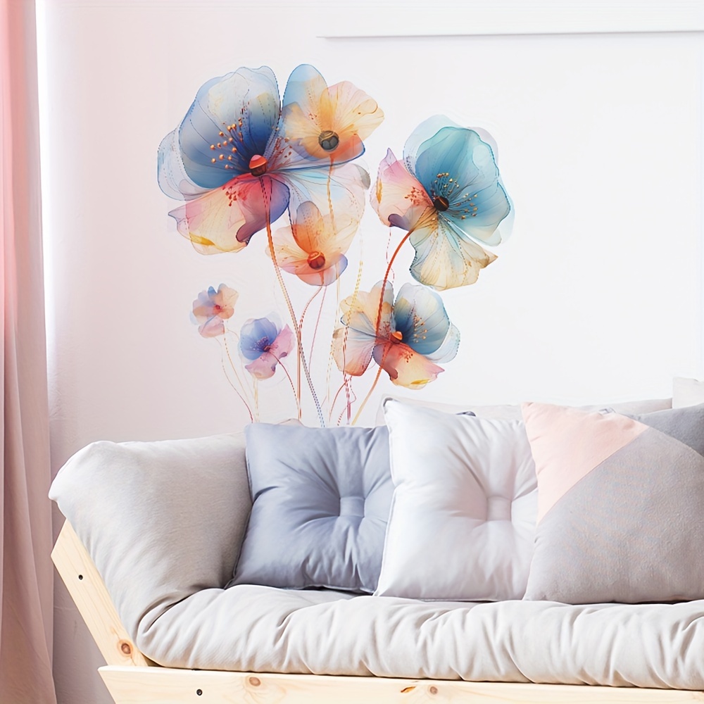 

2pcs Watercolor Flower Wall Stickers, Removable Splash Ink Style Flower Wall Decals Decors, Wall Art Stickers Murals For Girls Room Bedroom Living Room Playroom Sofa Tv Office Wall Decaoration