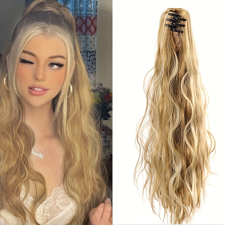 18inch Synthetic Water Wave Ponytail Extensions Claw Clip In Wrap Around Ponytail Extensions Long Ponytail Hairpieces For Women Girls Hair Accessories