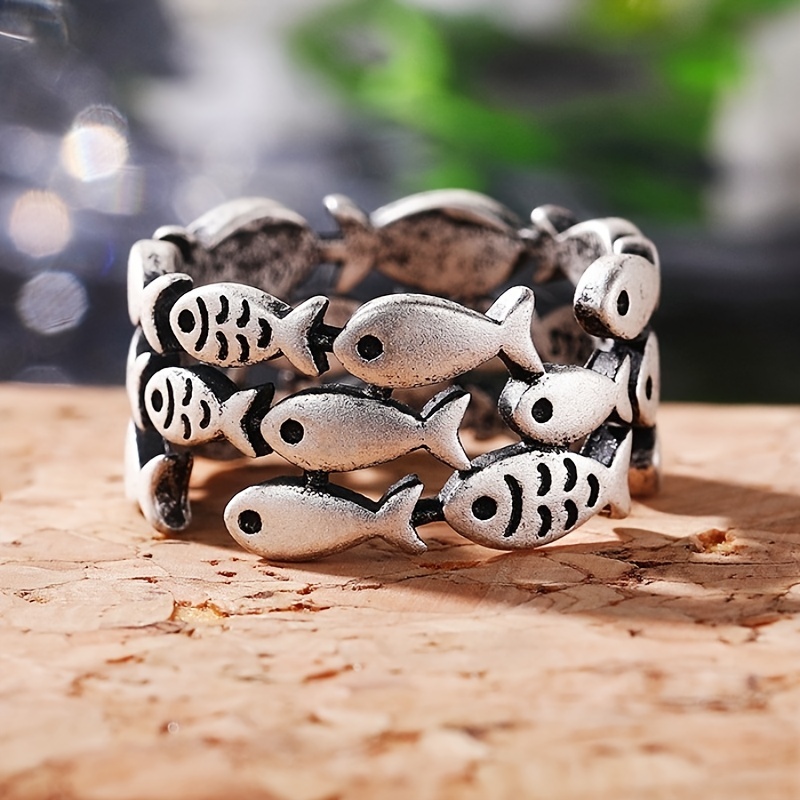 Vintage Wide Band Ring Silver Plated Cute Fish Design Match - Temu United  Kingdom