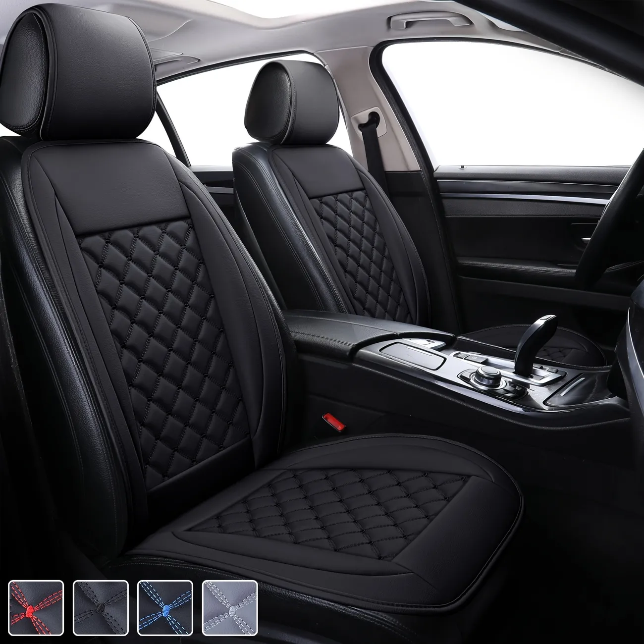 Car Seat Cover With Backrest, Luxury Pu Leather Breathable And Soft Texture Seat  Protector,universal Fit 95% Of Cars, Triangle Quilted Design Temu