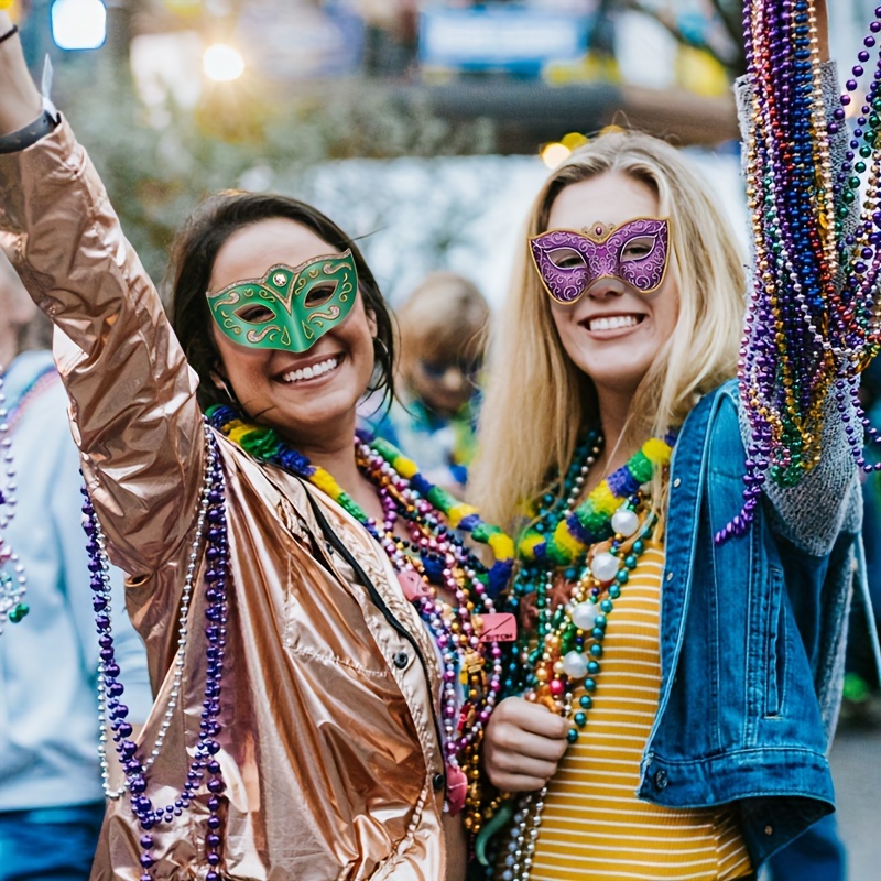Máscaras de papel de Mardi Gras, máscaras faciales de desfile de carnaval,  máscaras faciales con purpurina verde, amarillo, morado, fiesta de