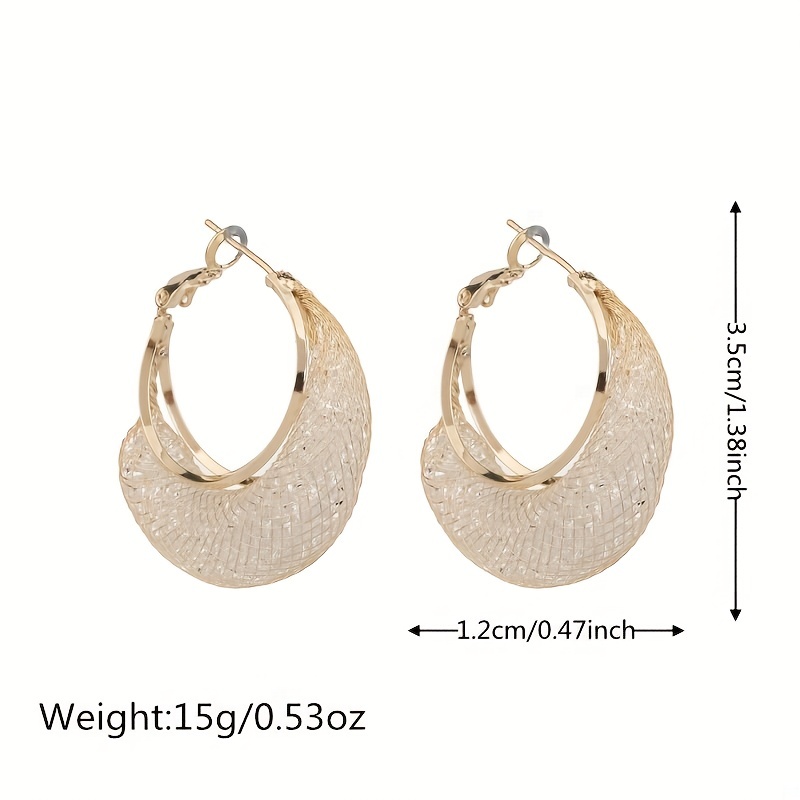 Luxurious Mesh Hoop Earrings Sparkling Golden Alloy 18k Gold - Temu
