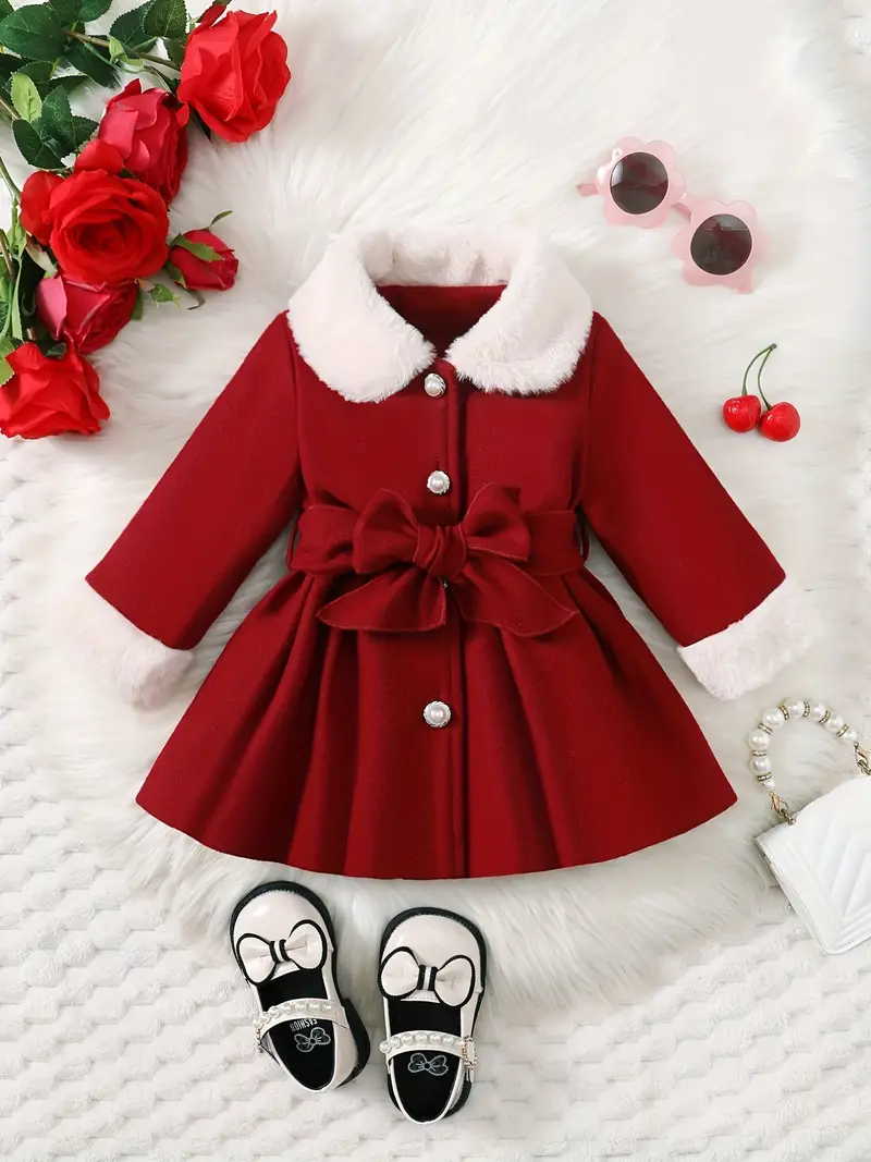 toddler baby girls winter fall stylish tweed dress coat toddler kids furry collar tunic trench coat single breasted windbreaker jacket details 38