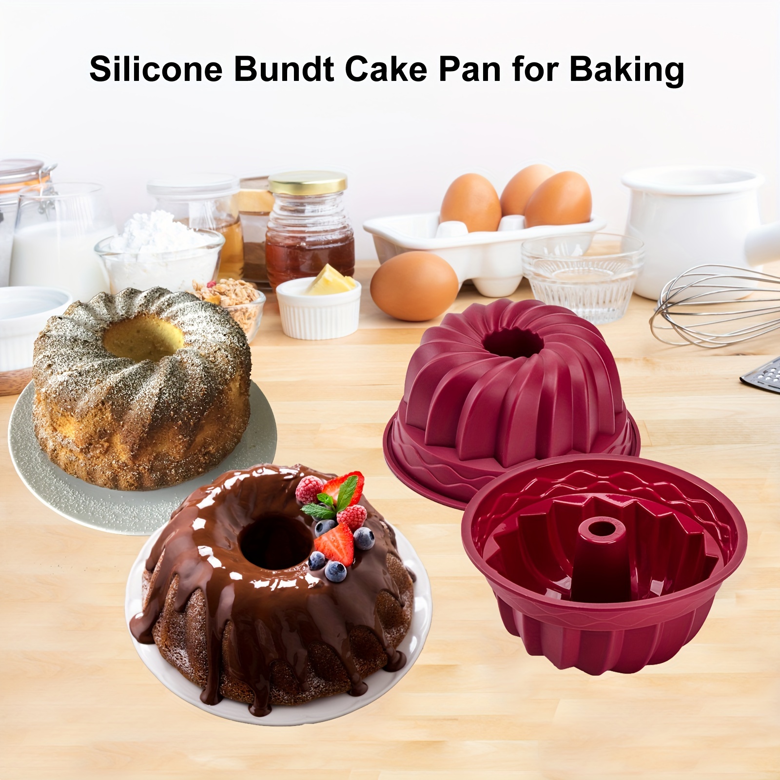 SILIVO 7 inch Silicone Bunt Cake Pans (2 Pack) - 6 Cup Nonstick Silicone  Fluted Tube Pans for Baking for Cake, Brownie and Monkey Bread