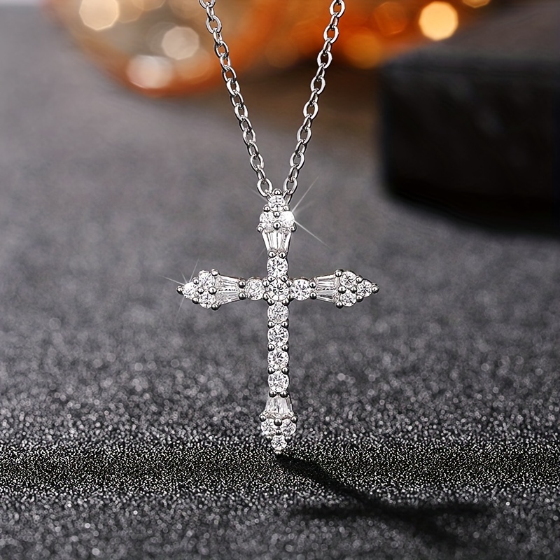 Image of Exquisite Synthetic Zirconia Cross Pendant Necklace For Women Wedding Engagement Daily Wear Necklace