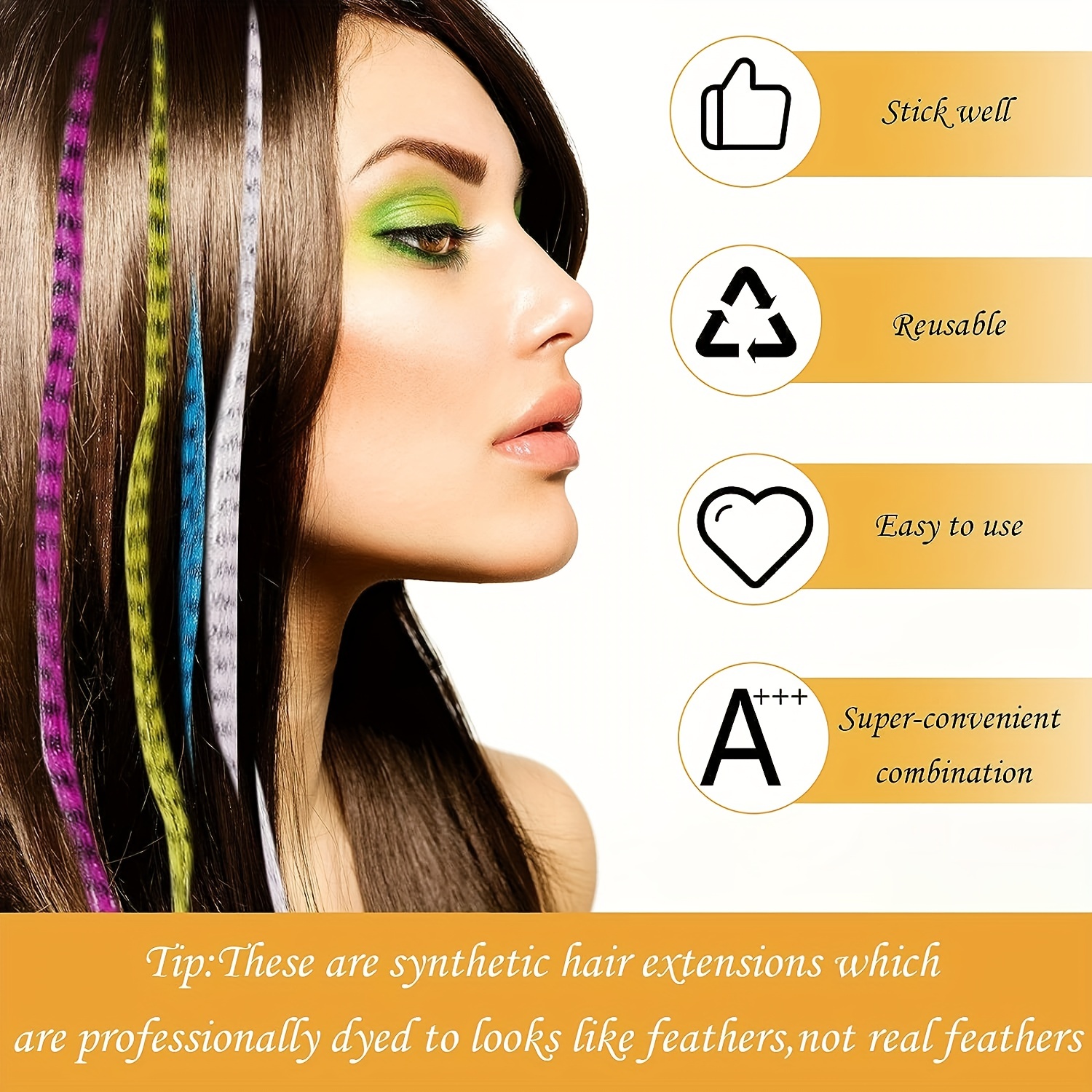 Colored Strands for Hair Feather Extension 10 Pieces I Tip Synthetic Hairpiece Fake Hair Zebra Line Feather Hair Extensions, Human Hair Extensions