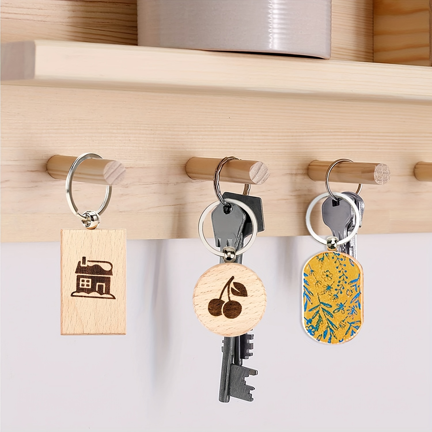 Temu 15pcs Wooden Key Chain, Blank Wooden Keyring with Split Ring, Natural Wooden Key Tag Rectangle Keychain for Keys Women Gift DIY Crafts Decoration