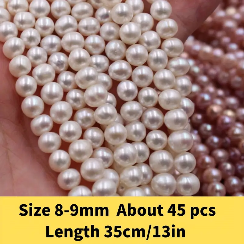 Jumbo Size A Grade Luster/Shine Irregular Round Natural White Cultured Fresh  Water Pearl Beads 8-9mm 2 Strings16 Inch/70 Beads, SAVE $1 