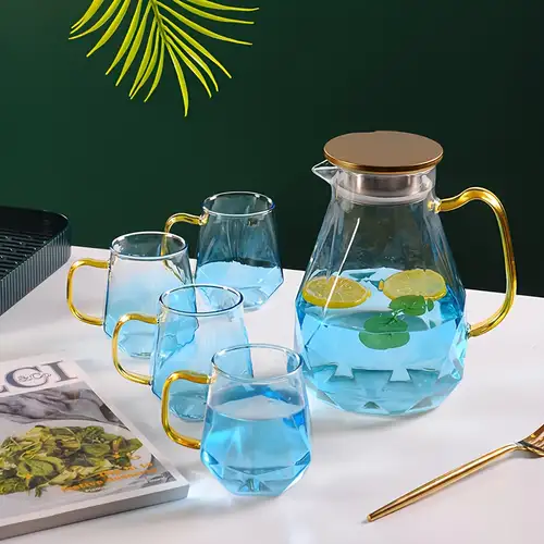 Glass Pitcher And 6 Cups Set, Heat Resistant Glass Drink Pitcher