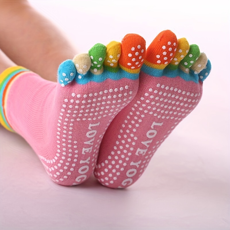 Anti slip Yoga Socks Extra Grip Pilates Barre Ballet Rainbow