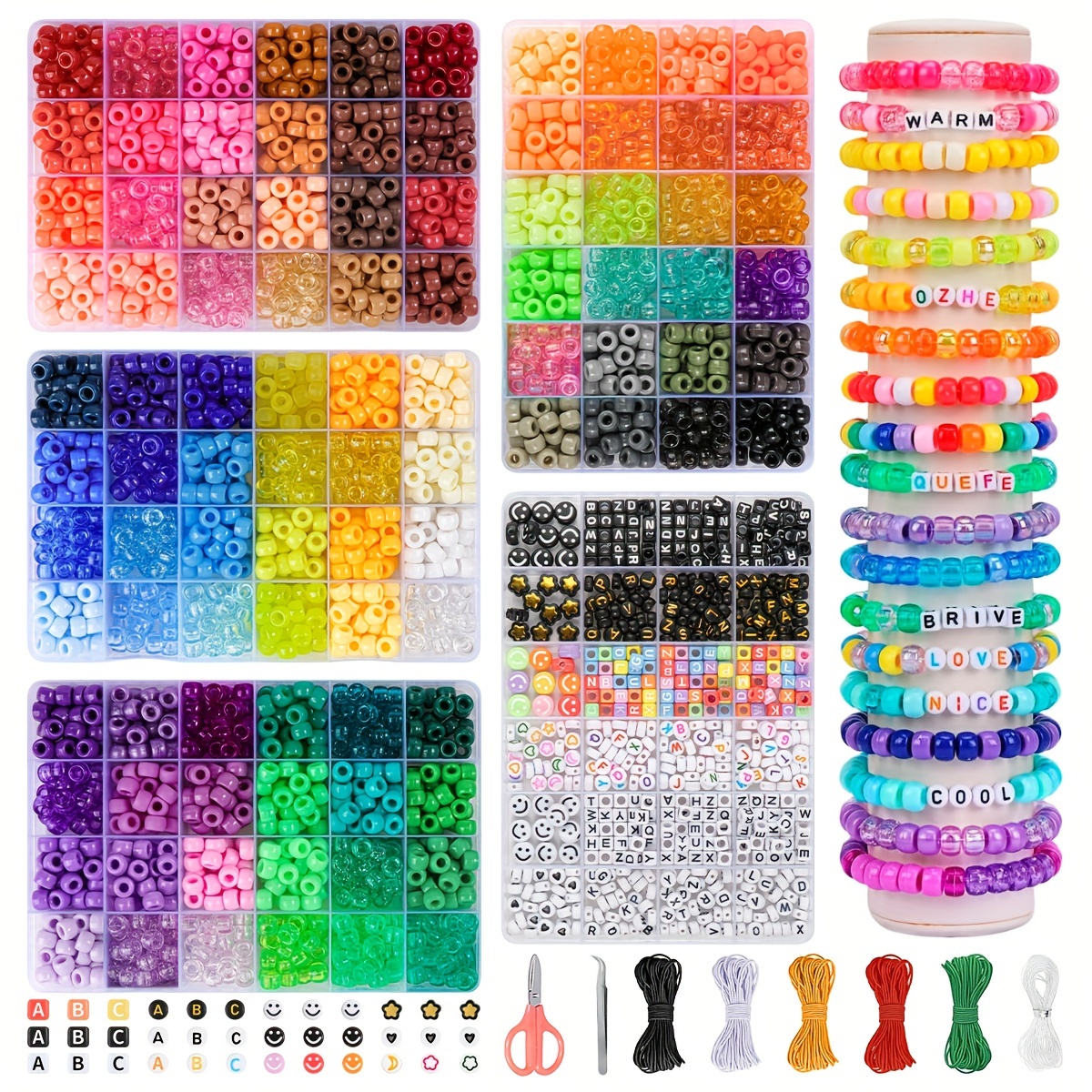 Pony Beads Set 24 Color Plastic Craft Beads For Diy Jewelry - Temu
