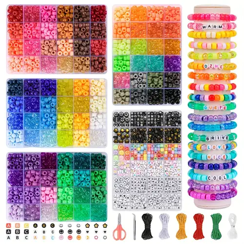 Pony Beads Set 24 Color Plastic Craft Beads For Diy Jewelry - Temu