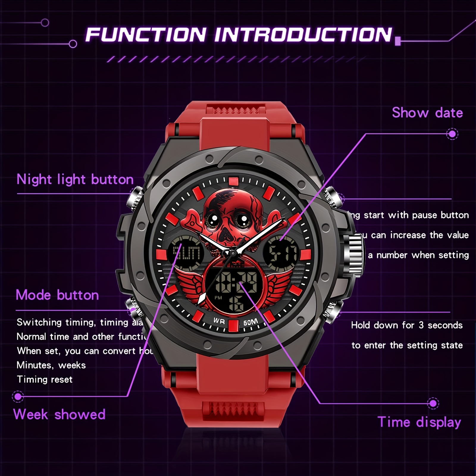 Men's Skull 3d Ghost Large Cool Dial Watches Colorful Laser - Temu