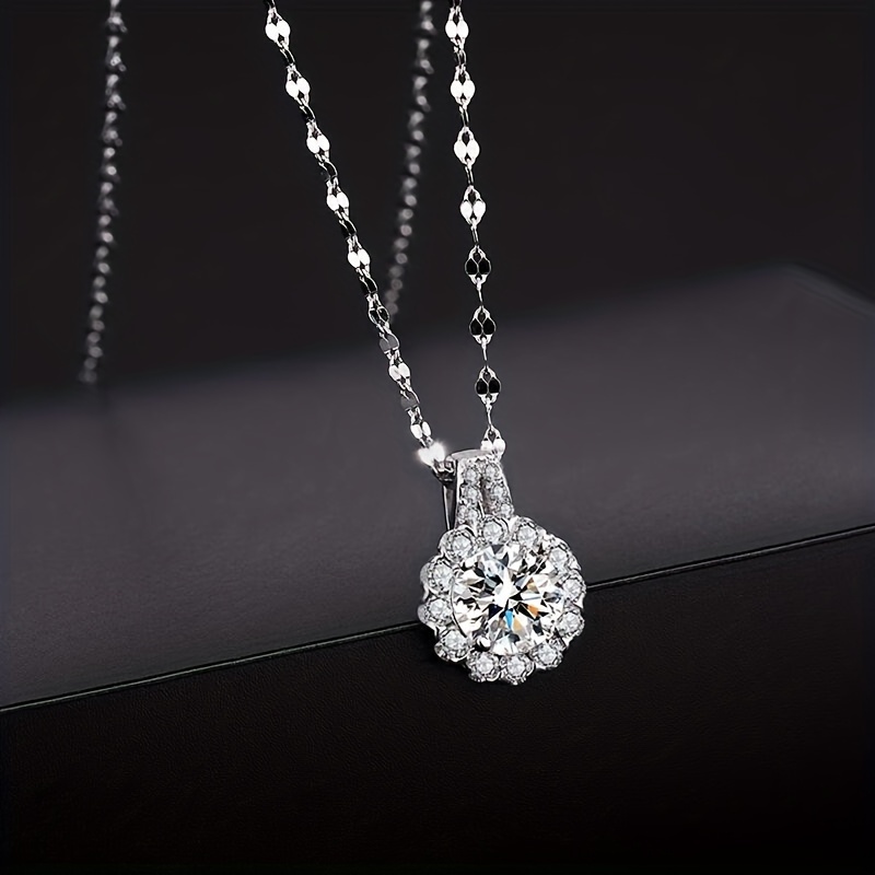 

Silvery Rhinestone Necklace, Sunflower Design Clavicle Chain For Men And Women