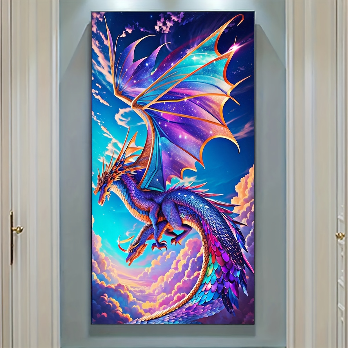  Adult Diamond Painting Kits White Dragon and Black Dragon -  Full Diamond Canvas DIY Sparkling Gemstone Art Painting Stress Relief  Crafts For Family Interactive Room Decor Bathroom Decor(18x25inch)