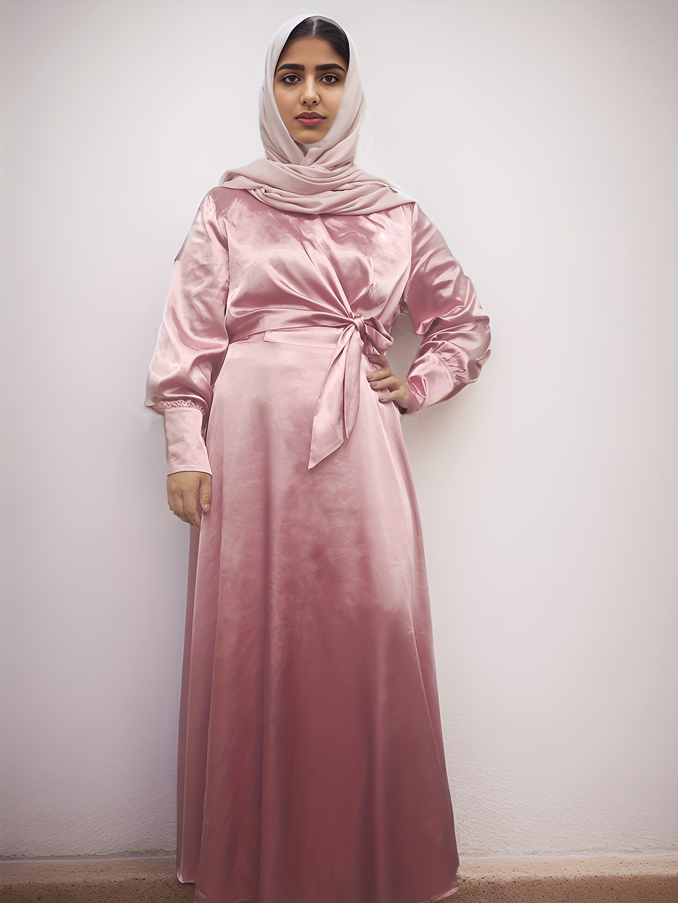 Ramadan Eid Women Summer Abaya Silk Dress Maxi Loose Satin
