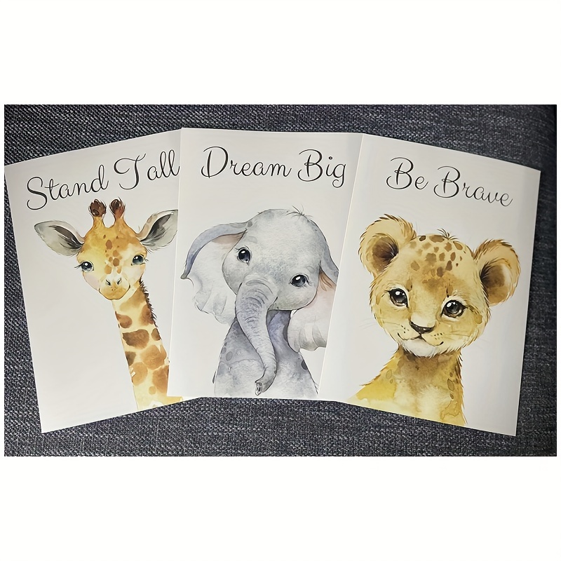 3pcs/set Animals Baby Girls Nursery Prints Bedroom Decor Wall Art  Posters, Pink Floral, Giraffe Elephant Lion No Frame
