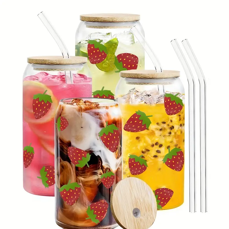 High Borosilicate Glass Water Cup With Airtight Lids & Straws, Strawberry  Pattern Drinking Glass Cup,for Beer, Juice, Milk, Birthday Gifts, Summer  Drinkware, Valentine's Day Decor,christmas & Halloween Gifts - Temu