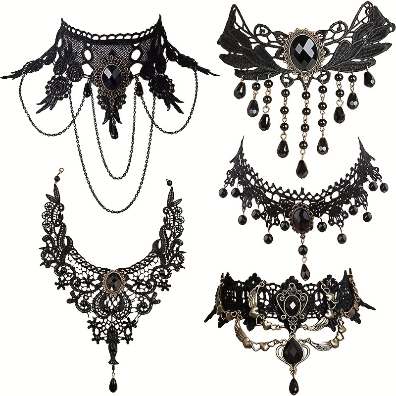 Women Necklace Gothic Punk Lace Moon Choker Steampunk Cosplay Neck  Accessories