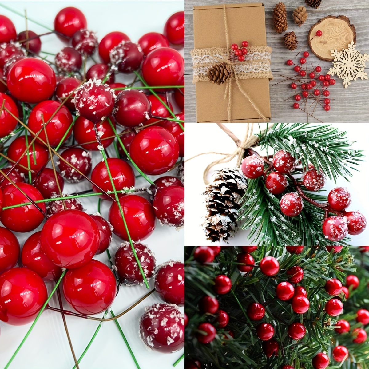 100Pcs Artificial Red Holly Berry Picks Stems Fake Winter Christmas Berries  Decor for 2023 New Year DIY Garland Wreath Ornaments - AliExpress