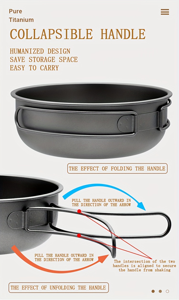 Titanium Non-Stick Frying Pan with Folding Handle Non-Stick Coating Cooking Pot for Outdoor Camping Picnic Backpacking, Size: 190 mm x 43 mm, Silver
