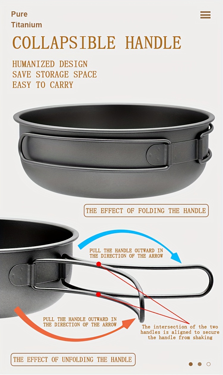 19cm Round Foldable Handle Camping Hiking Picnic Cookware Non-Stick Frying  Pan Camping Frypan Titanium Fry