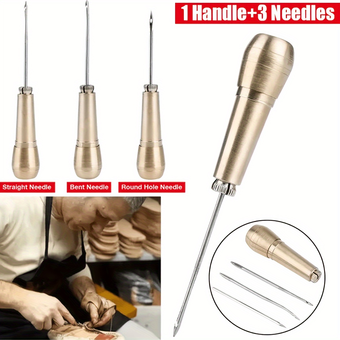Heavy Duty Hand Sewing Needles Kit 14 Pcs Leather Needles for Hand Sewing  Upholstery Needles Leather Sewing Needles with Curved Sewing Needles for