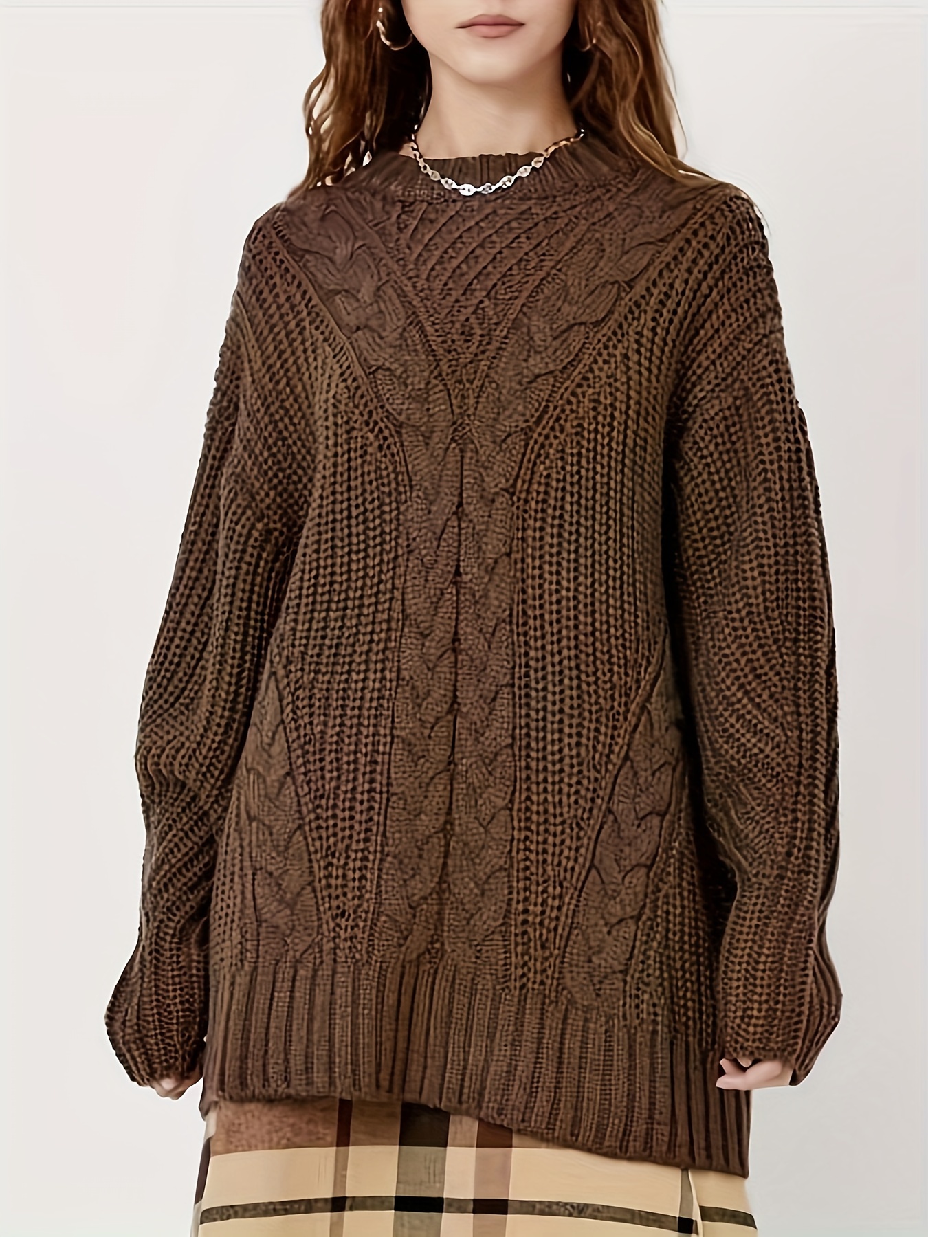 Brown Bare Back Sweater Vintage Shoulder Boat Neck Knit - Temu