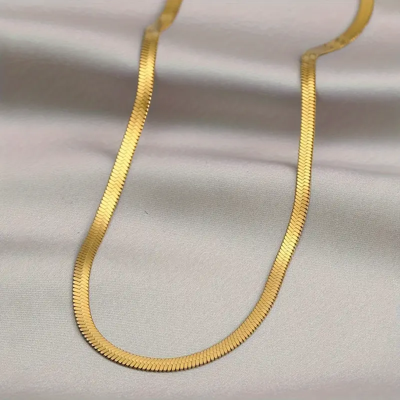 1pc-Stainless Steel 18K Gold Plated Chain Herringbone Necklace Golden Choker Necklaces for Women Girl Gifts Jewelry, Jewels,Stainless Steel,Temu