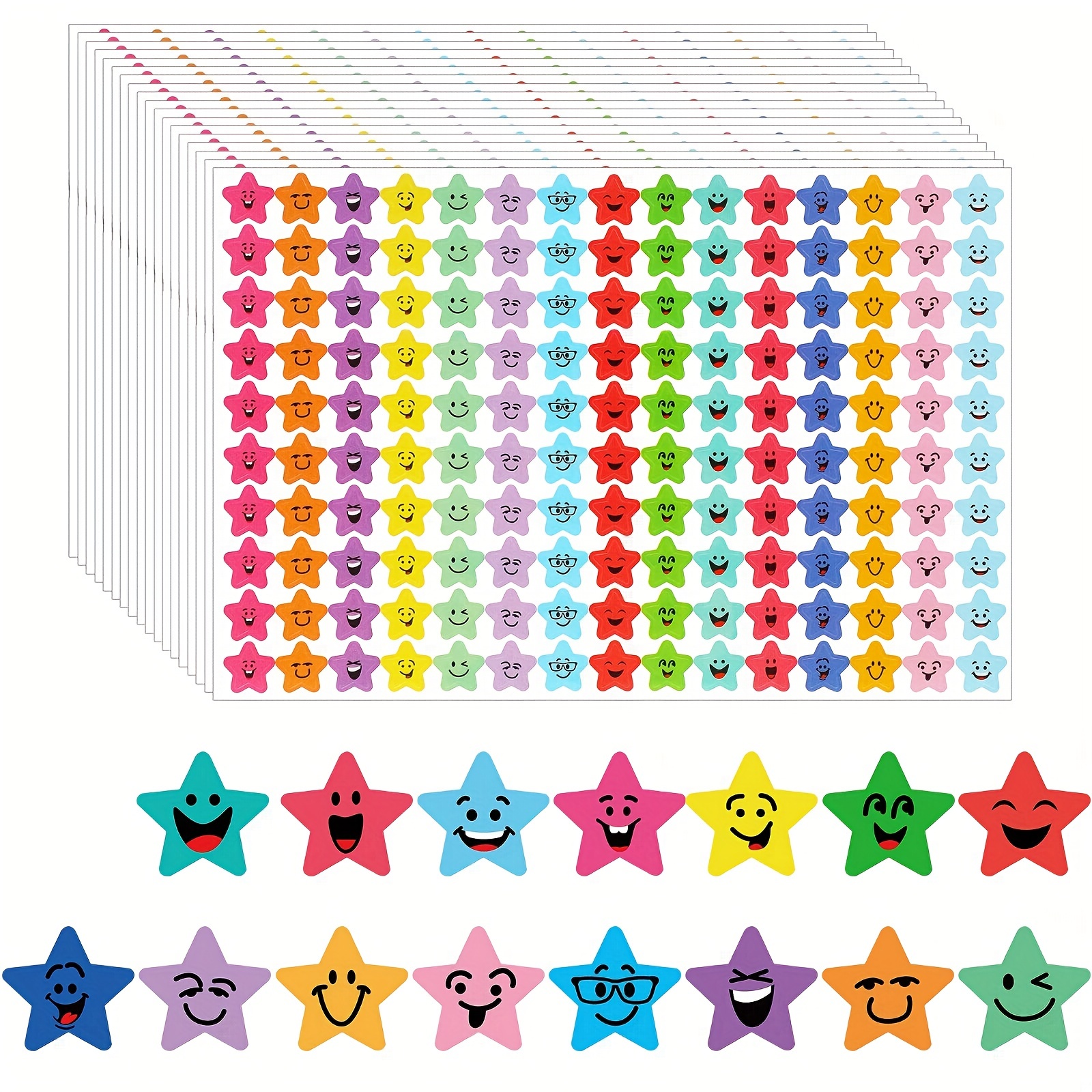 

1200pcs Star Stickers, Happy Face Stickers, 15 Designs Student Reward Behavior Labels For Diy Crafts Scrapbooking School Office Supplies