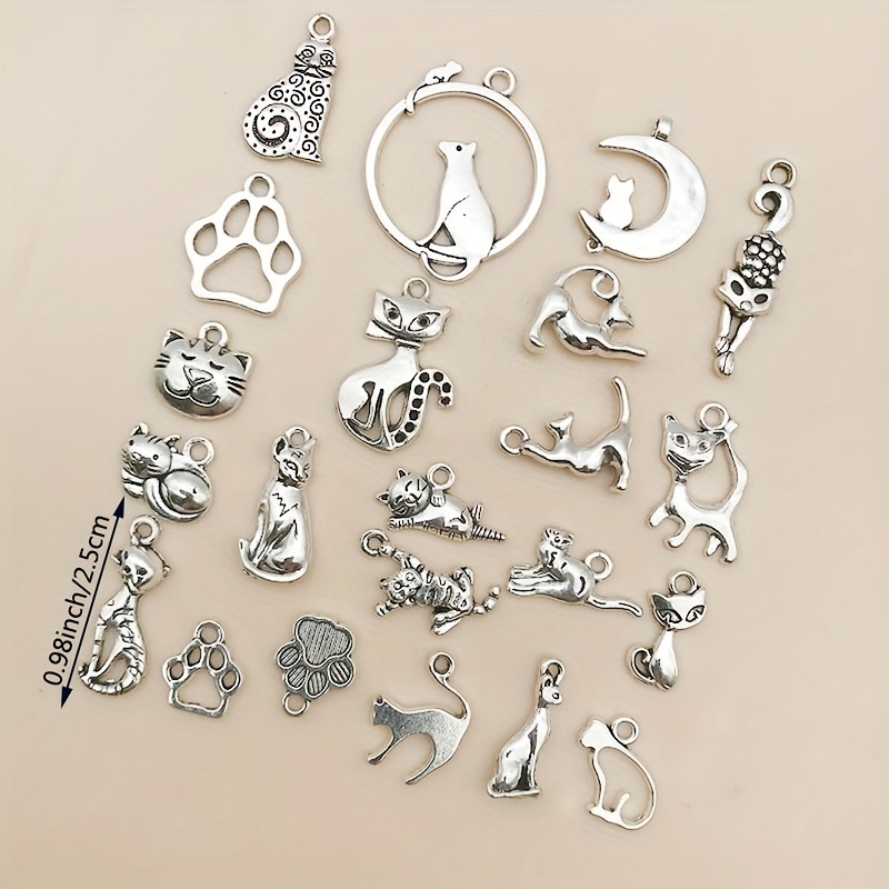 20pcs Zinc Alloy Charms Antique Silver Color Cat Charms Pendants For DIY  Necklace Bracelets Jewelry Making Accessories