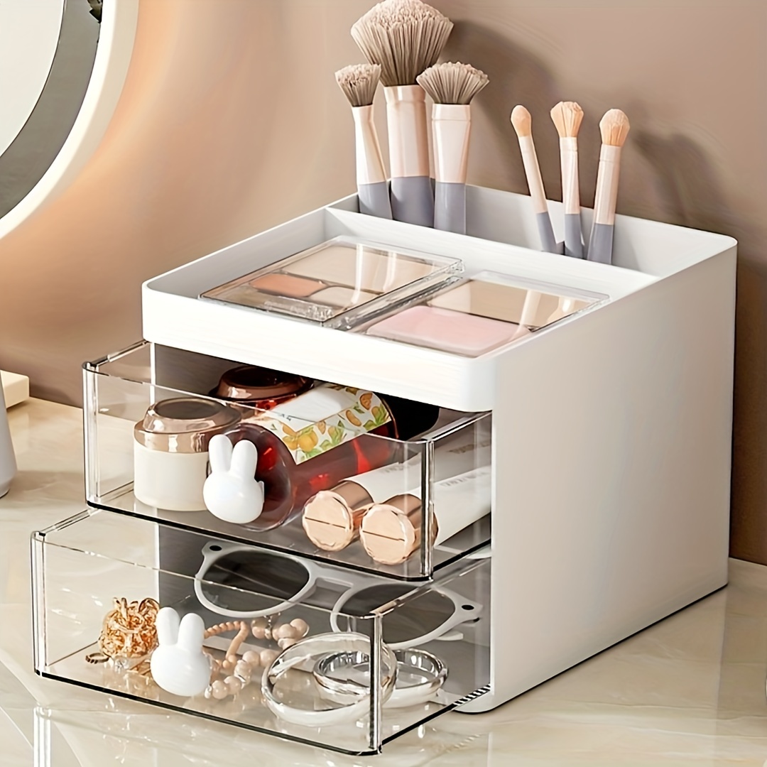 Transparent Desktop Makeup Brush And Jewelry Storage Box - Large Capacity Cosmetic  Organizer With Multiple Layers - Temu