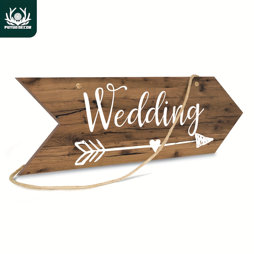 

1pc, Wedding Arrow Wooden Plate, Wood Plaque Welcome Guide Board For Marry Wedding Scene Sweet Love Hanging Irregular Sign, 3.1x10inches