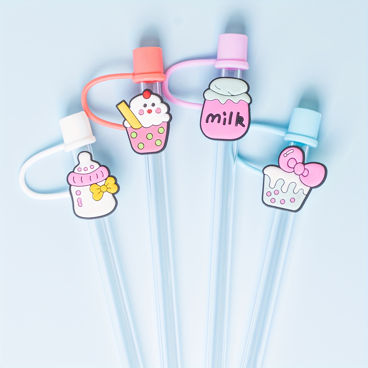 8pcs Silicone Straw Cover Reusable Straw Toppers Drinking Straw Covers Cute Animated Straw Cap for 10mm Stanley Straw Topper(10)