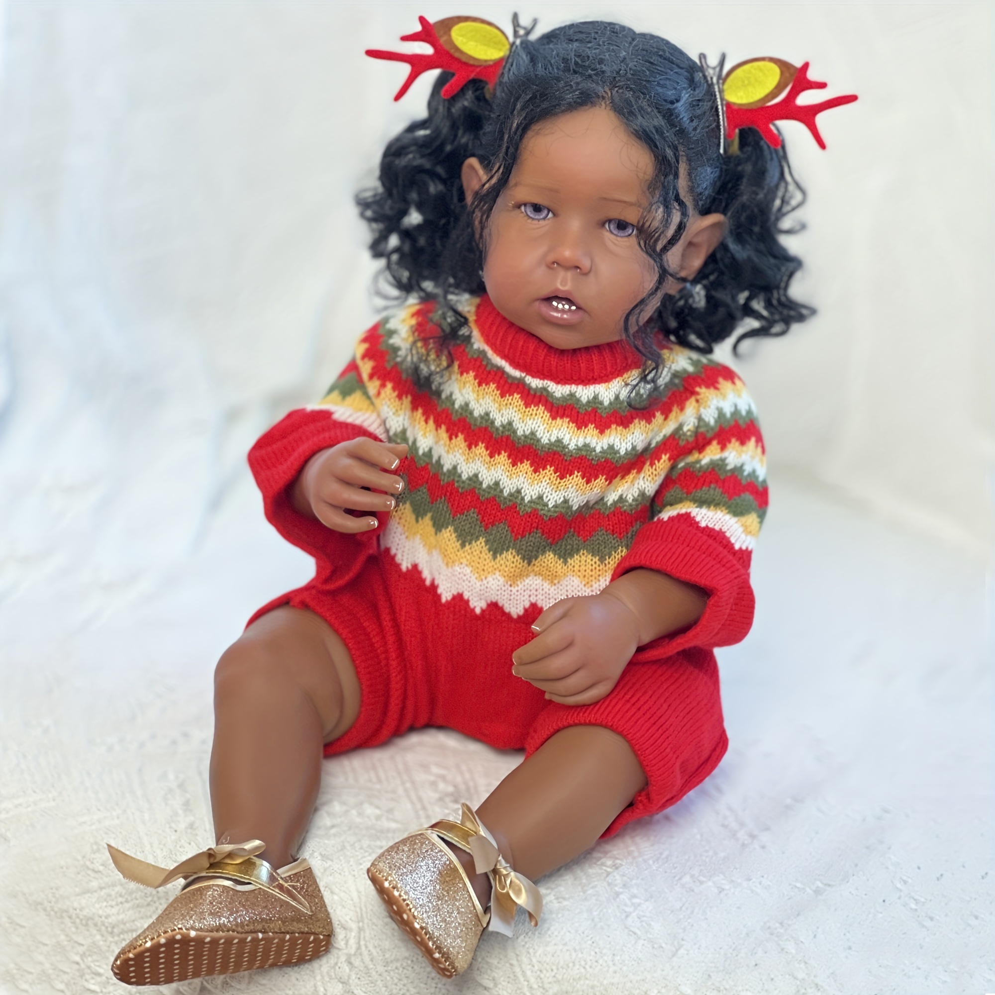 22'' Reborn Baby Girl Doll Full Body Vinyl Silicone African American Black  Bath