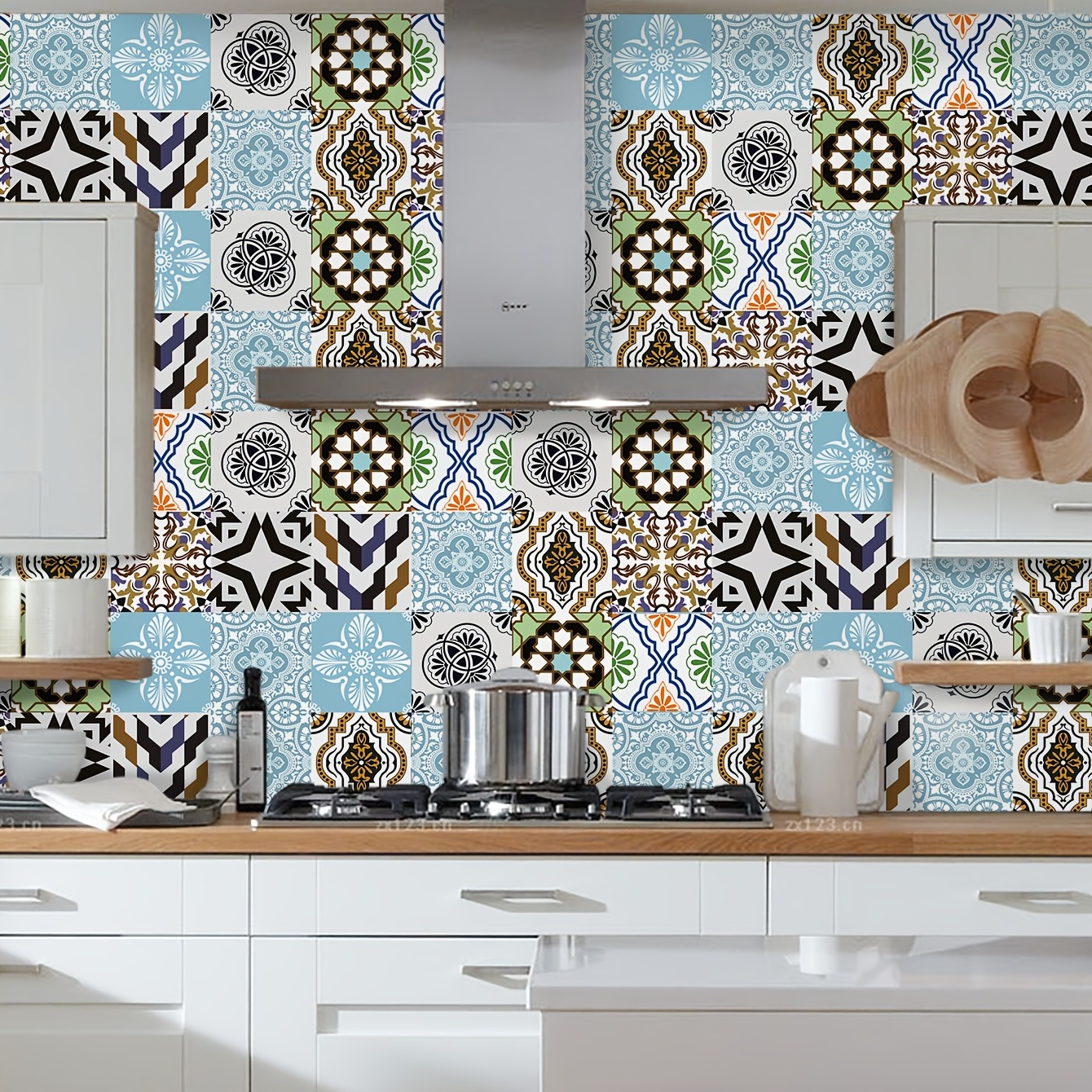 Moroccan Pattern, Twill Non-slip Kitchen Bathroom Floor Stickers