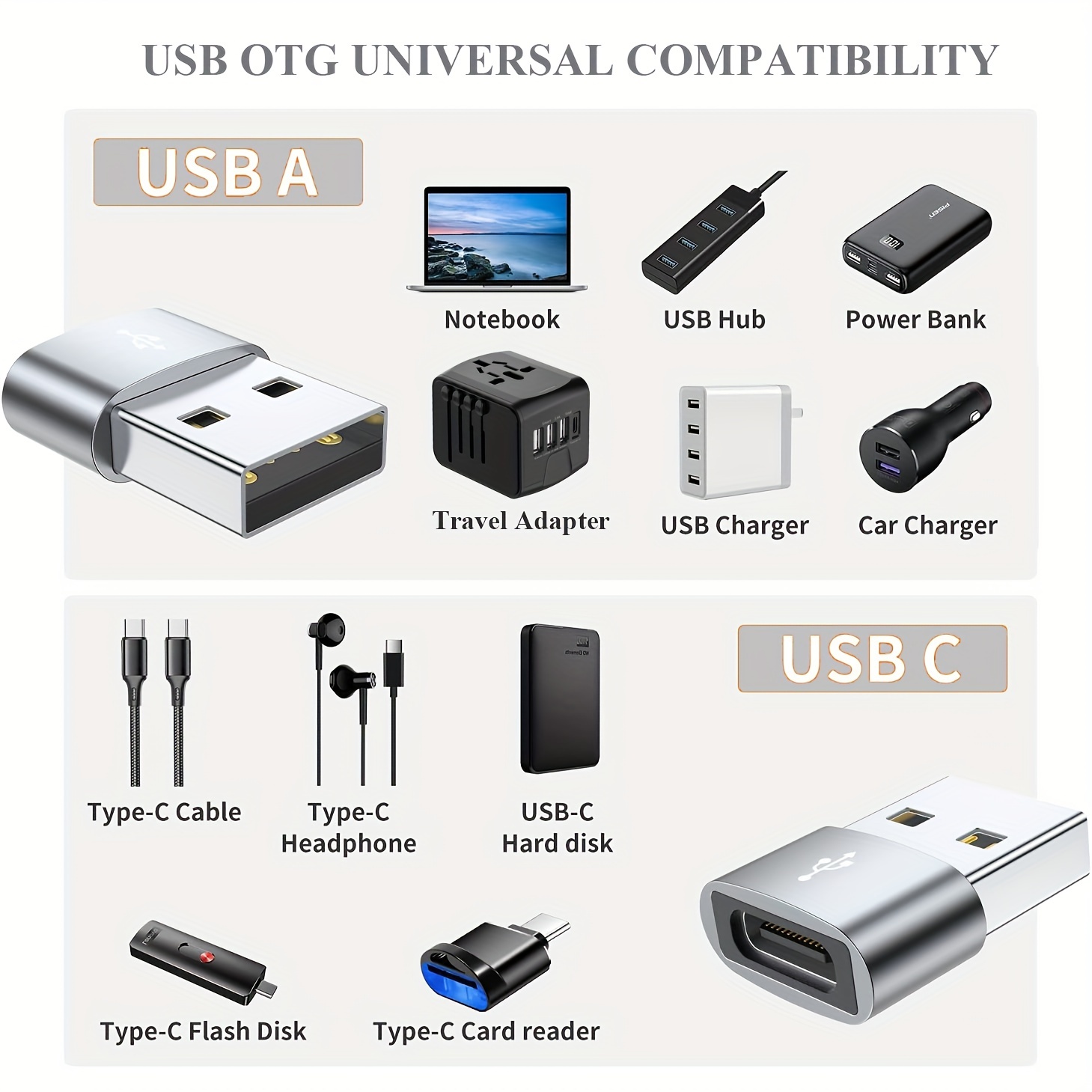  Elebase Adaptador USB a USB C, paquete de 4