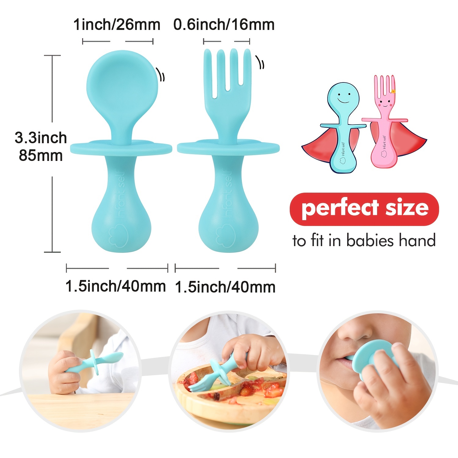 Baby Spoon and Fork Toddler Utensils First Training Self Feed Baby Utensils  Anti-Choke Toddler Baby Led Weaning Ages 6 Months