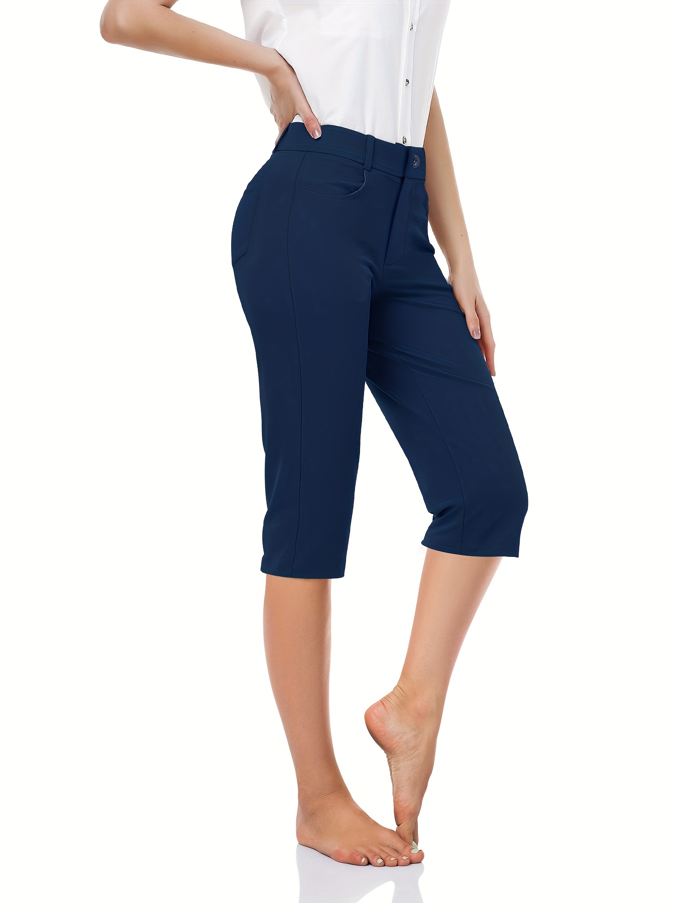  Womens Dress Pants Straight Leg Yoga Work Stretchy Pant For  Office Business Denim Blue Short S