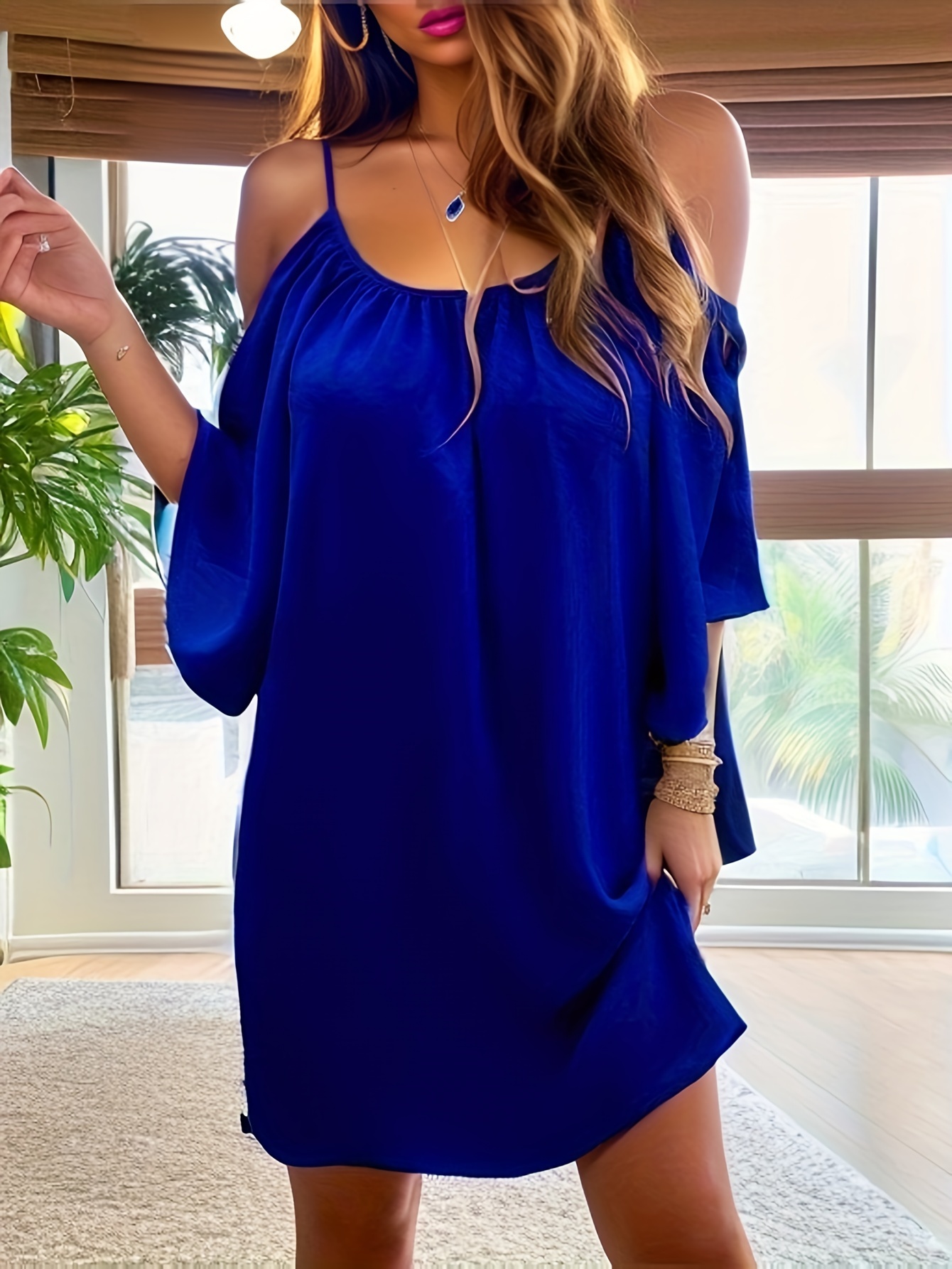 Royal blue clearance cold shoulder dress