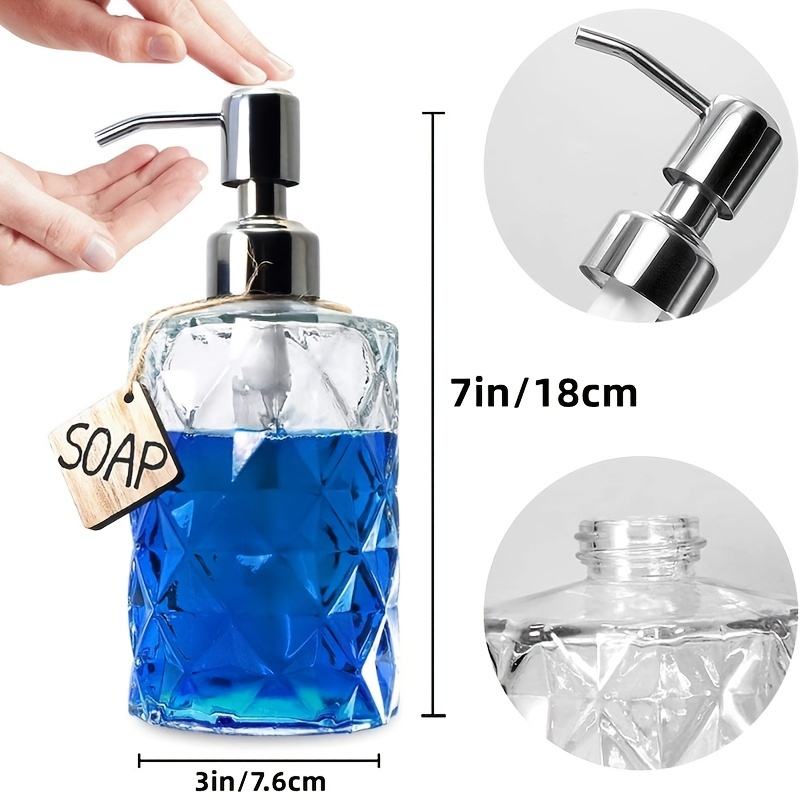 Dispensador de jabón de cristal, botella de vidrio transparente líquido  recargable para manos con bomba para aceites esenciales, lociones, jabones