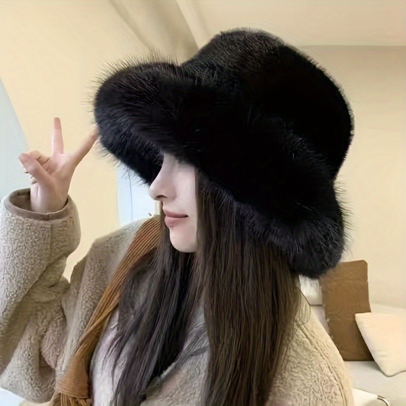 Luxury Faux Fur Wide Brim Hats Thicken Woolen Autumn Winter Fitted