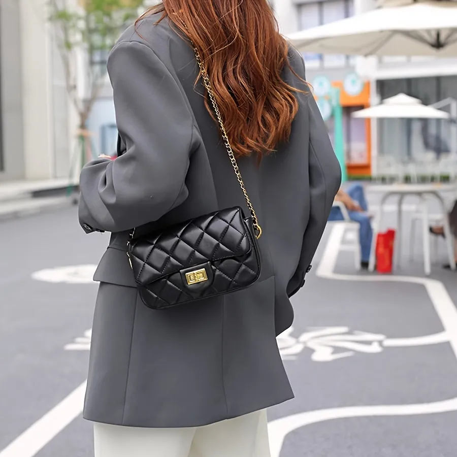 Luxury Quilted Crossbody Bag, Mini Chain Shoulder Bag, Women's