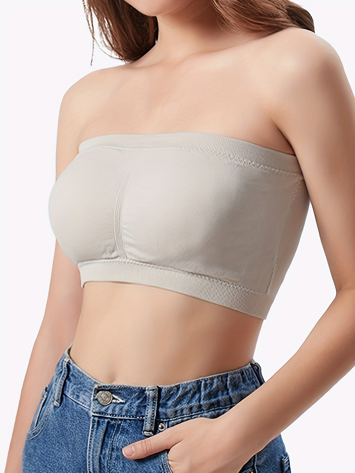 3pcs Women's Padded Bandeau Bra, Strapless Removable Pads Tube