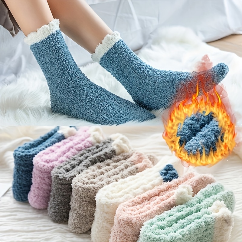 Women's Solid Plush Fuzzy Warm Crew Sock